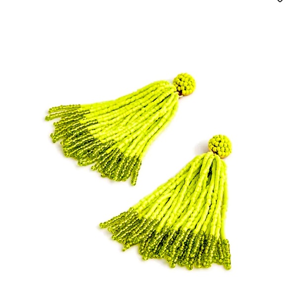 JCREW Beaded Tassel Earrings NWT OS Bright Kiwi - Picture 1 of 8
